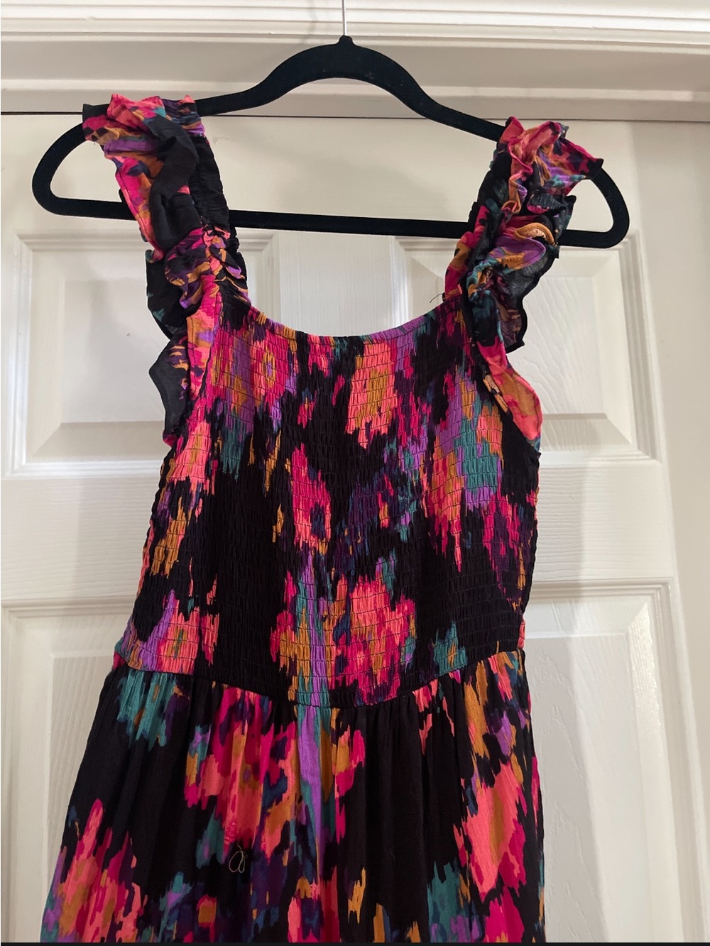 Nina Black Floral-Print Ruffle Strap Girls' Dress